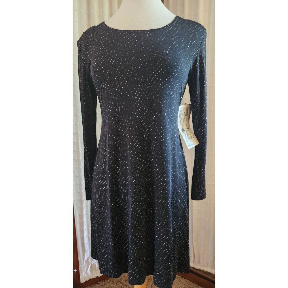 D24 Scarlet Black Midi Evening Cocktail Dress w All Over Colorful sparkles NWT